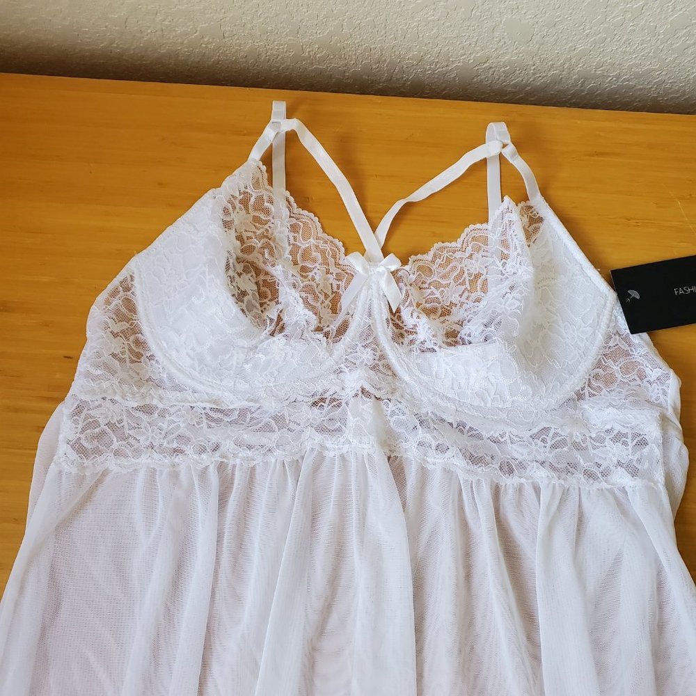 Fashion Nova White Lace Underwire Baby Doll Style Teddy Size 3X NEW - Picture 3 of 4